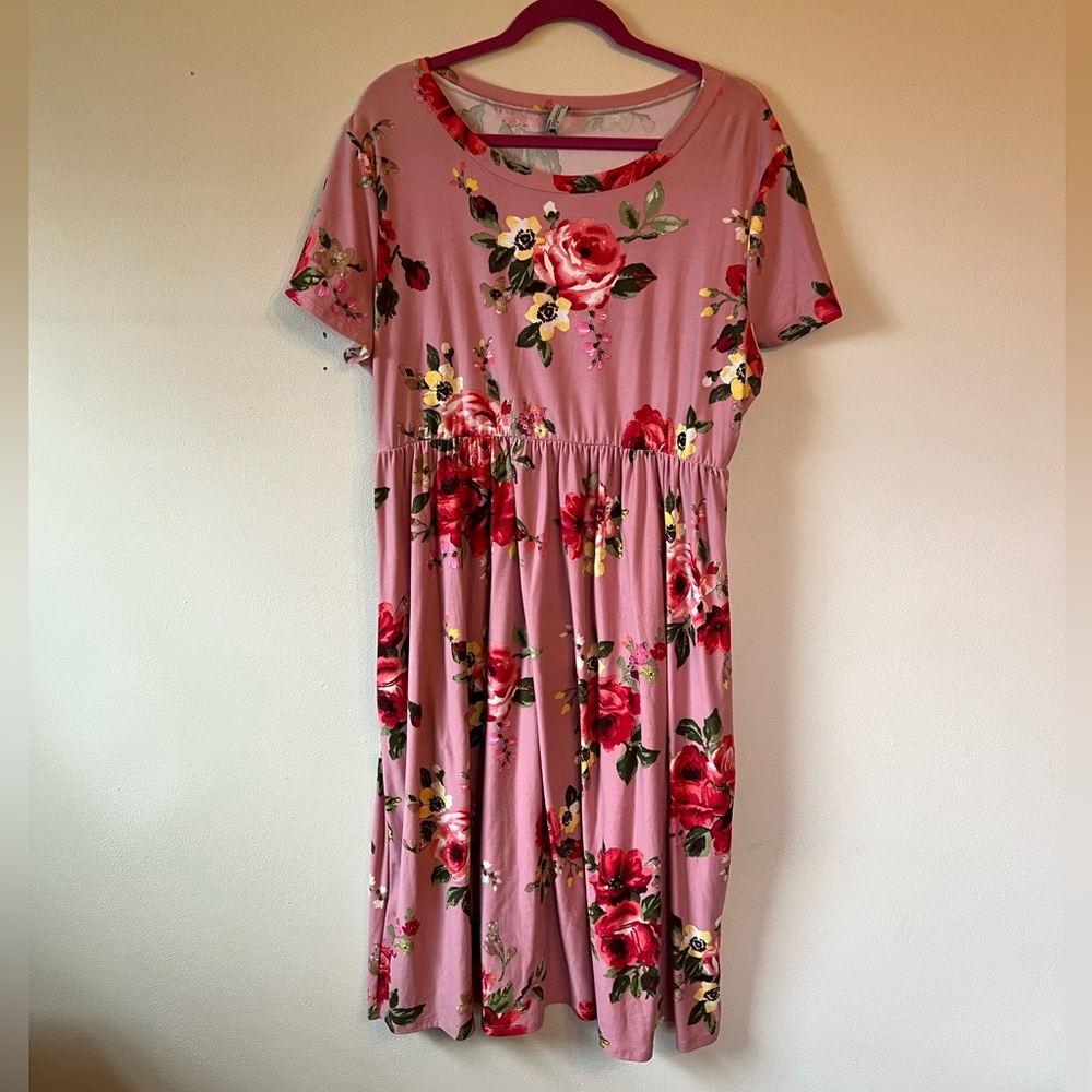 Women’s Plus Size Empire Waist Floral Midi Dress with Pockets size 3x